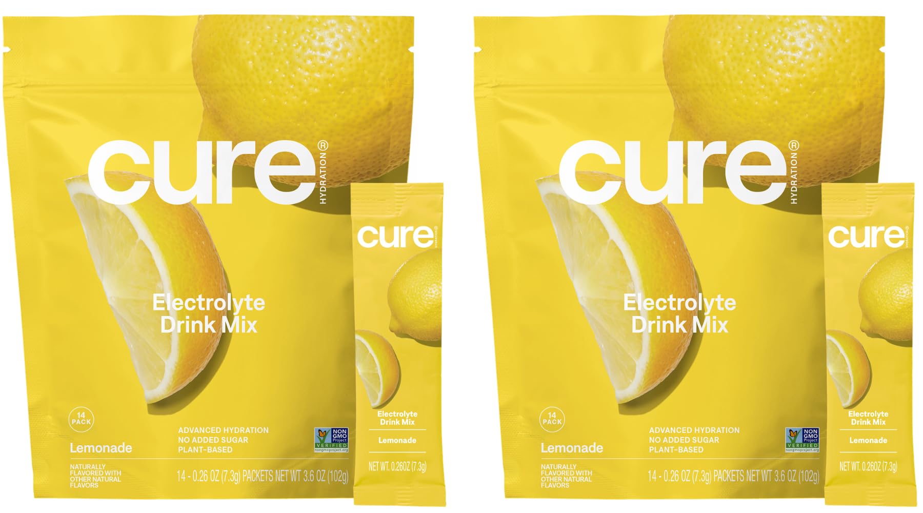 Cure Hydration frente del empaque, presentación compacta y fácil transporte