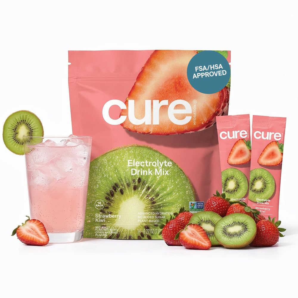 Cure Hydration muestra frontal del empaque, fácil transporte y recuperación