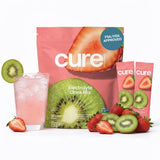Cure Hydration muestra frontal del empaque, fácil transporte y recuperación