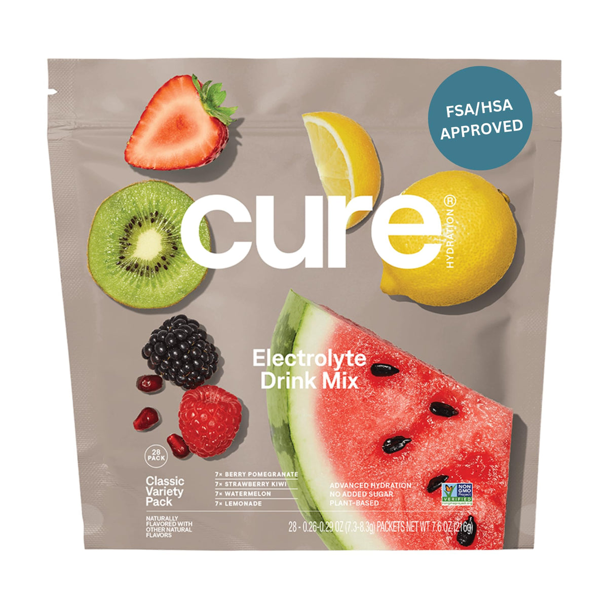 Cure Hydration frente del empaque mostrando variedad y beneficios