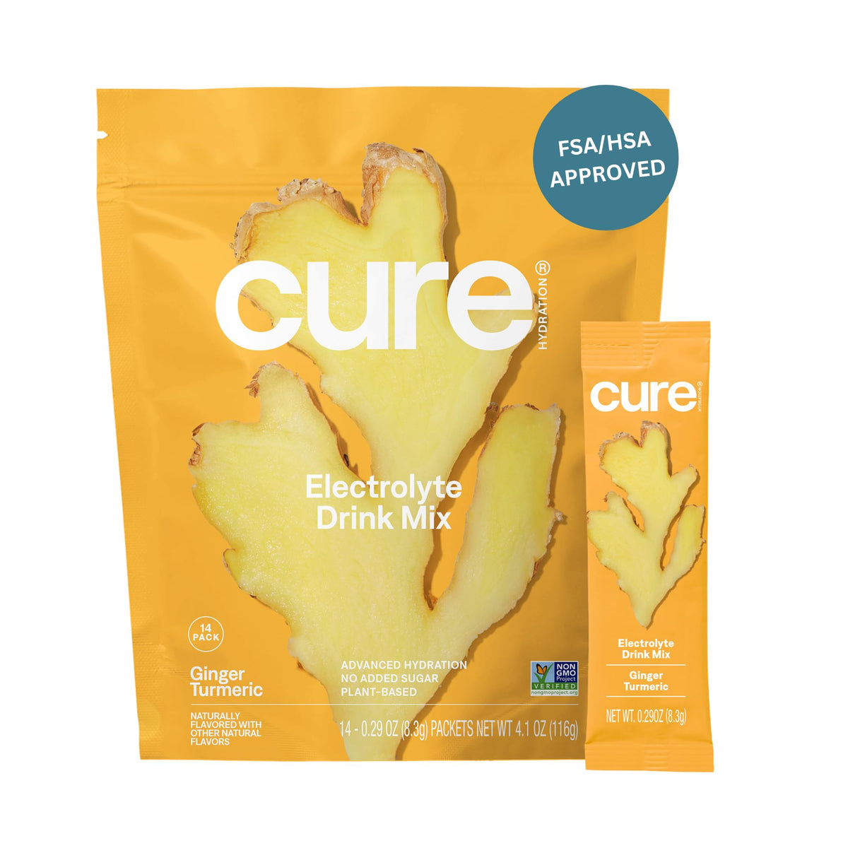 Cure Hydration pouch frontal mostrando diseño y beneficio de rehidratación rápida