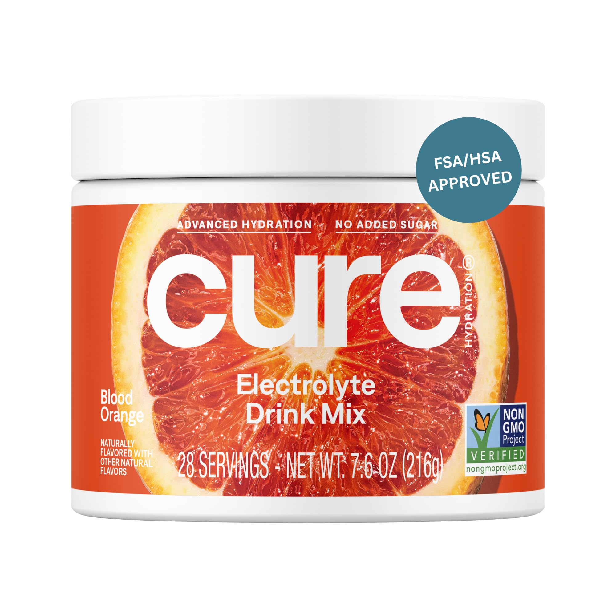 Cure Hydration tarro frontal sabor Blood Orange mostrando presentación clara y práctica