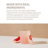 Cure Hydration ingredientes naturales con agua de coco y cítricos frescos