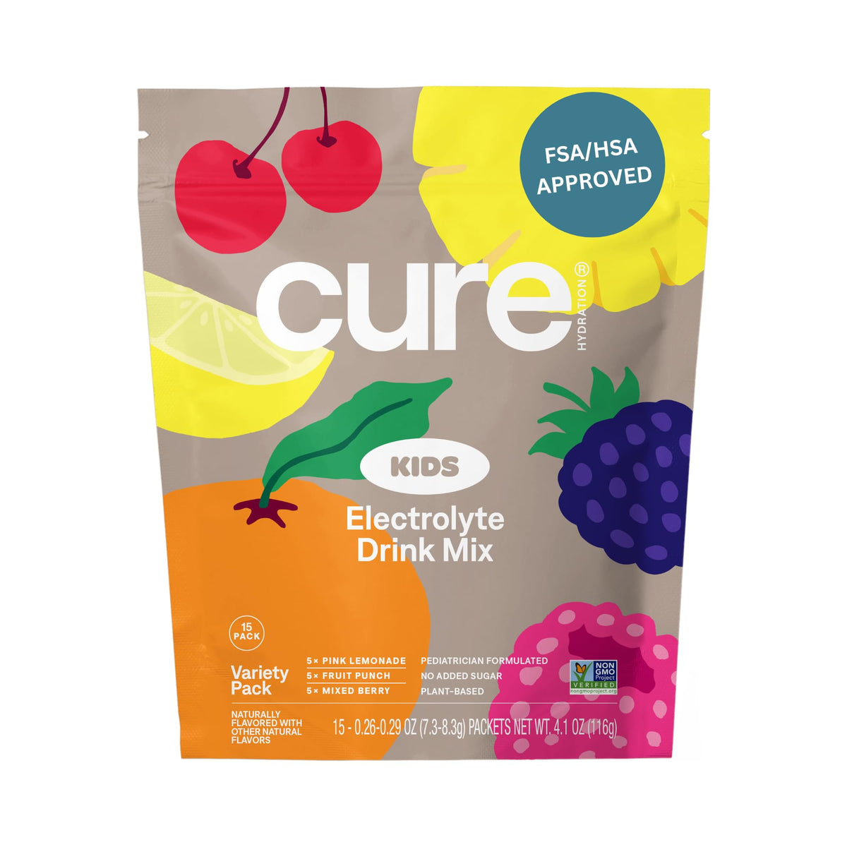 Cure Hydration empaque frontal mostrando variedad y claridad de ingredientes