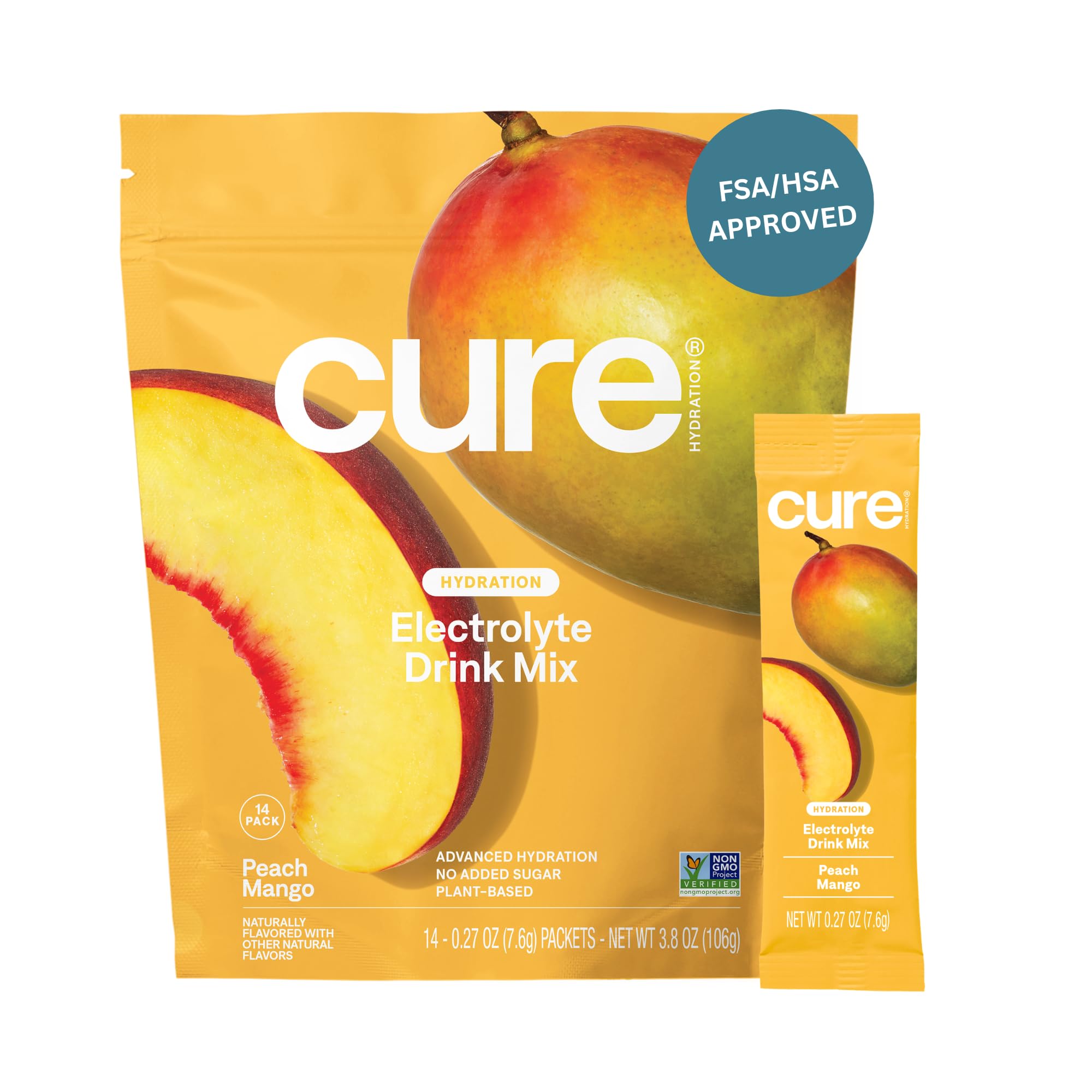 Cure Hydration frente del empaque mostrando 14 sobres, práctico para llevar