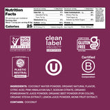 Cure Hydration polvo cerca mostrando textura fina y mezcla de ingredientes naturales