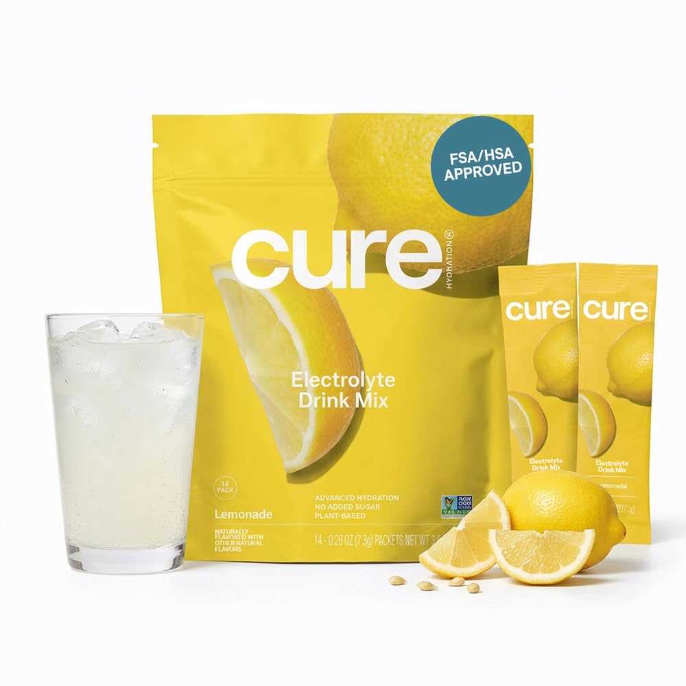 Cure Hydration pouch delantera mostrando diseño y beneficios claros