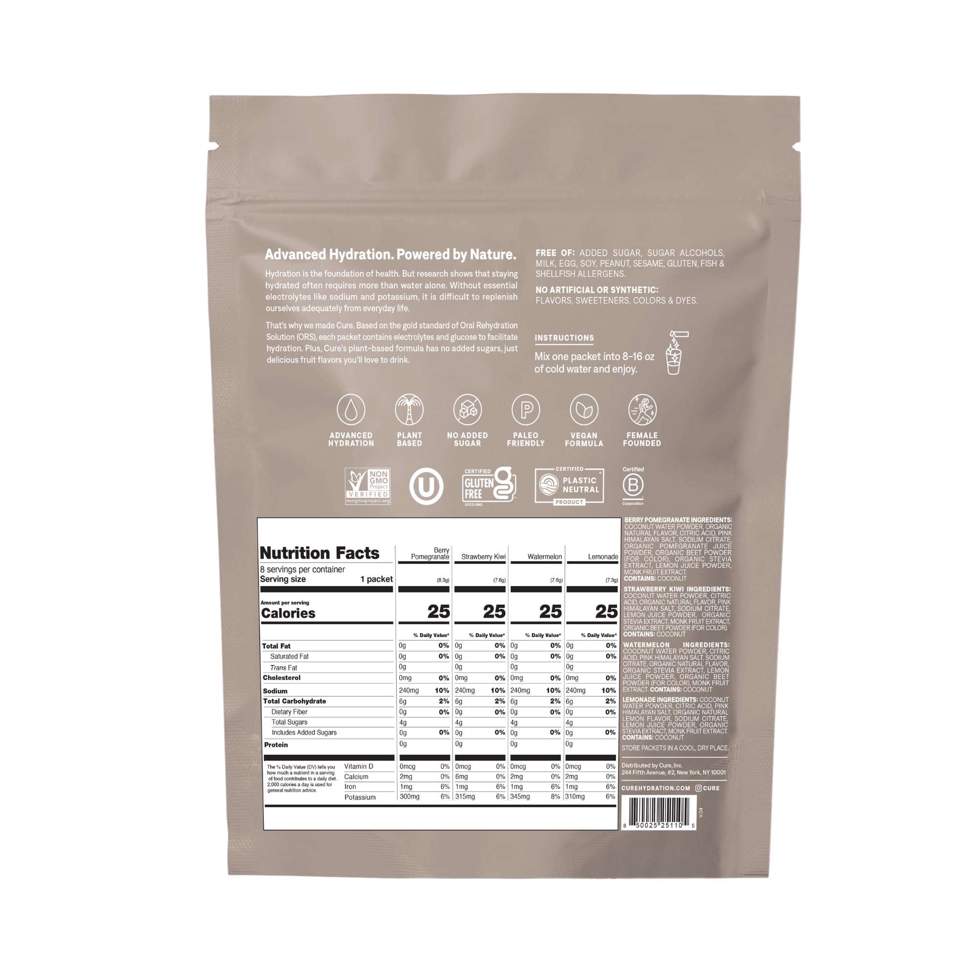 Cure Hydration sobres individuales listos para llevar, comodidad en ruta