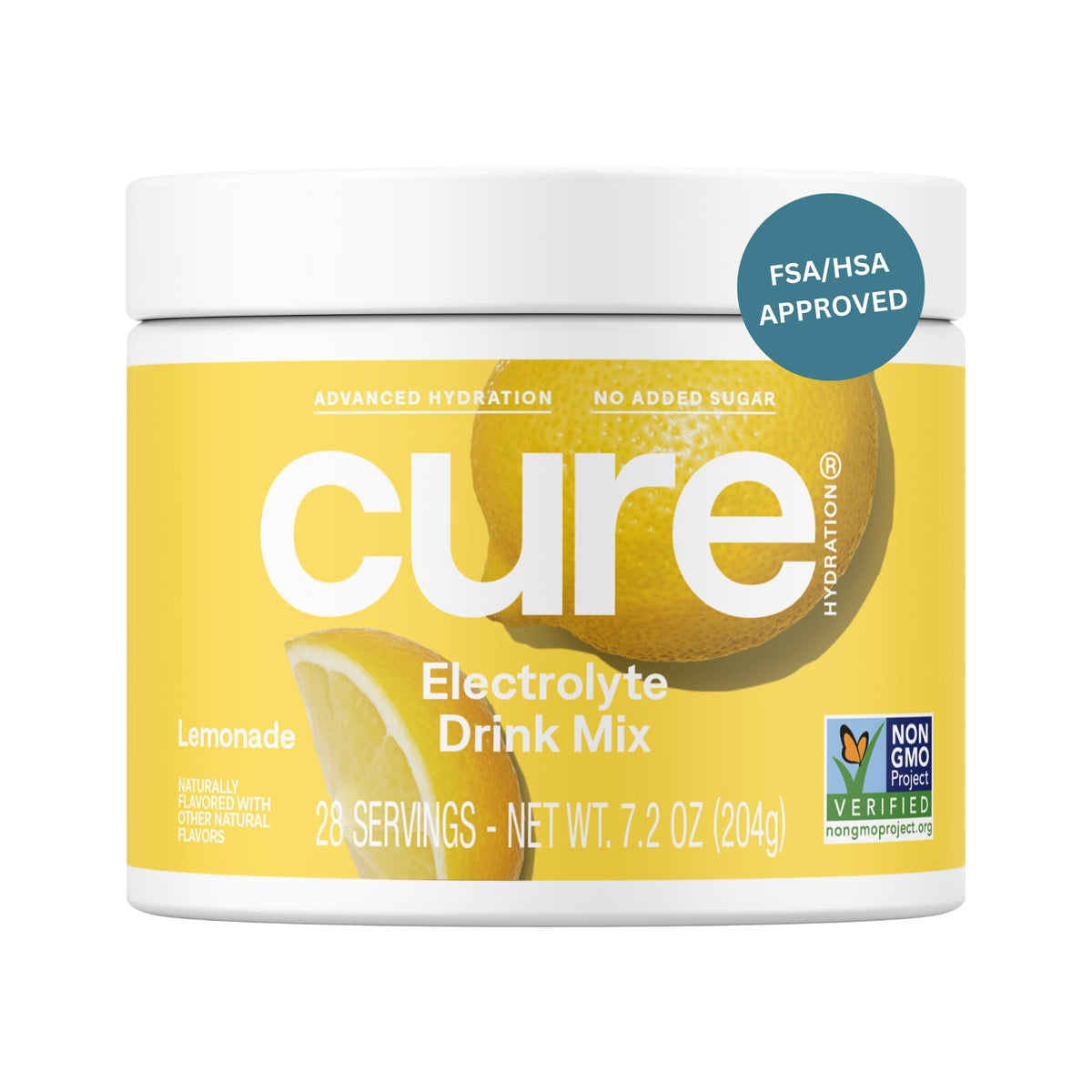 Cure Hydration tarro frontal mostrando diseño y 28 servicios