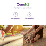 CURRANZ deportista recuperándose tomando cápsula para recuperación muscular