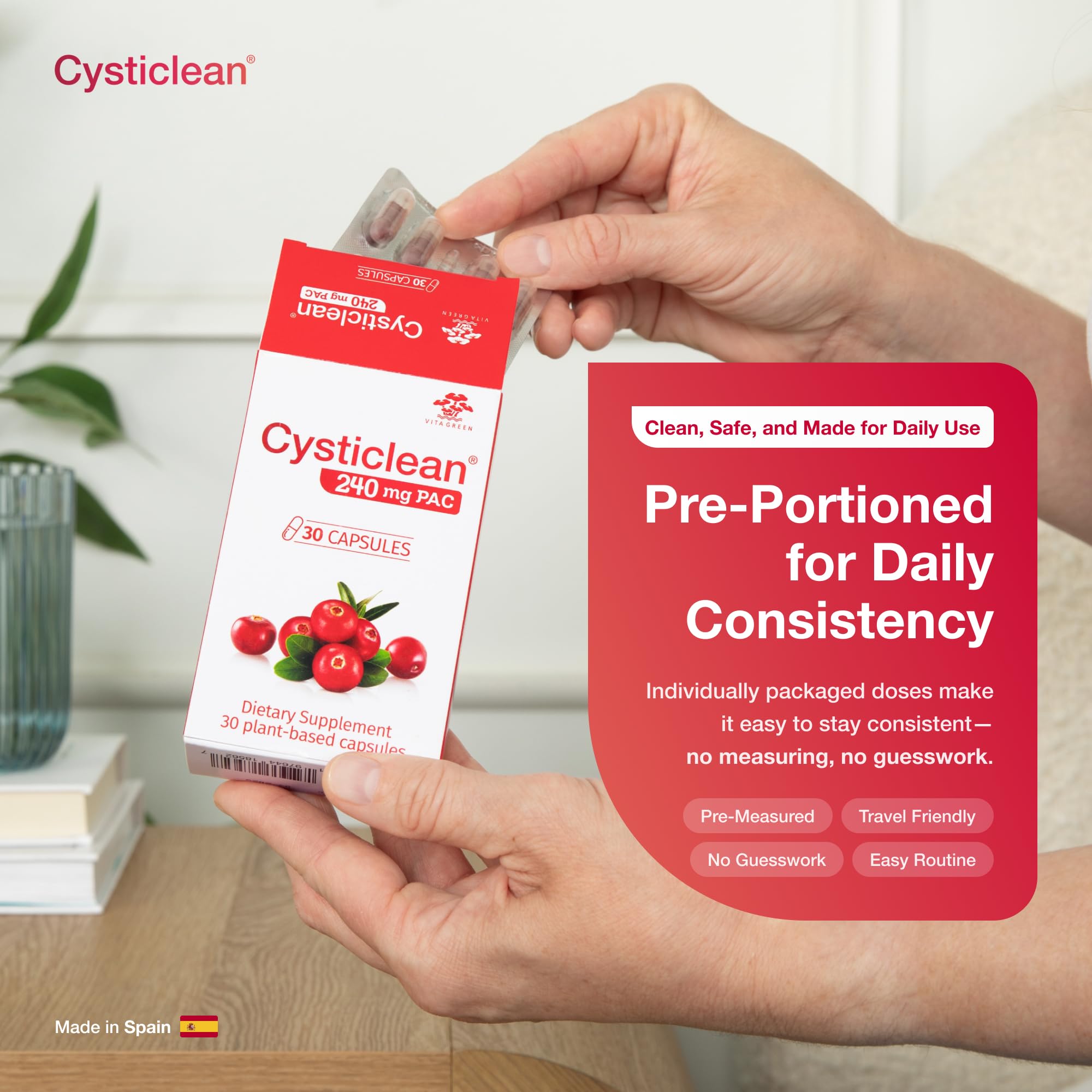 Cysticlean etiqueta de ingredientes mostrando fórmula sin azúcar