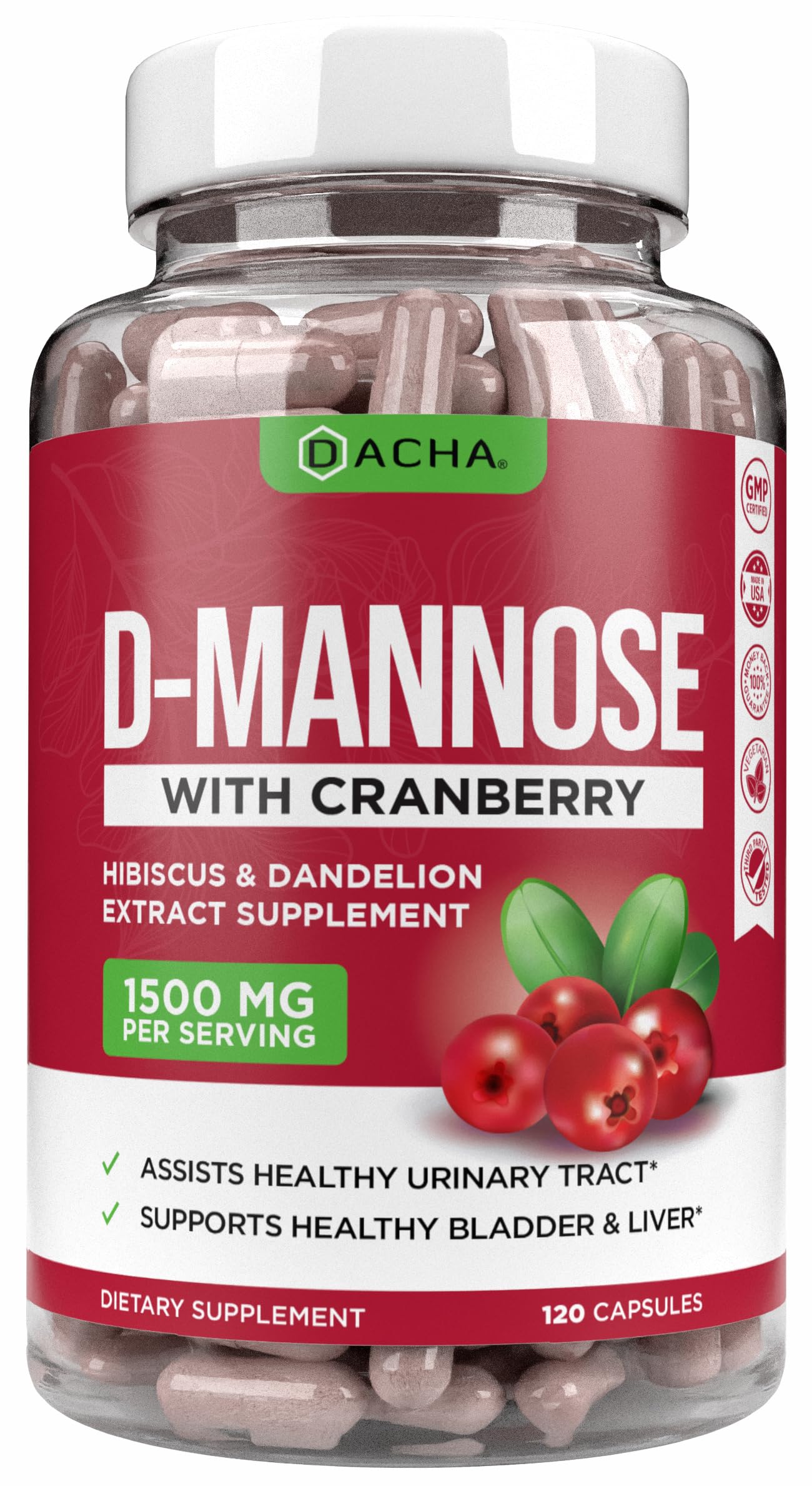 DACHA frasco frontal mostrando el etiquetado y la fórmula 4‑en‑1, claridad de ingredientes