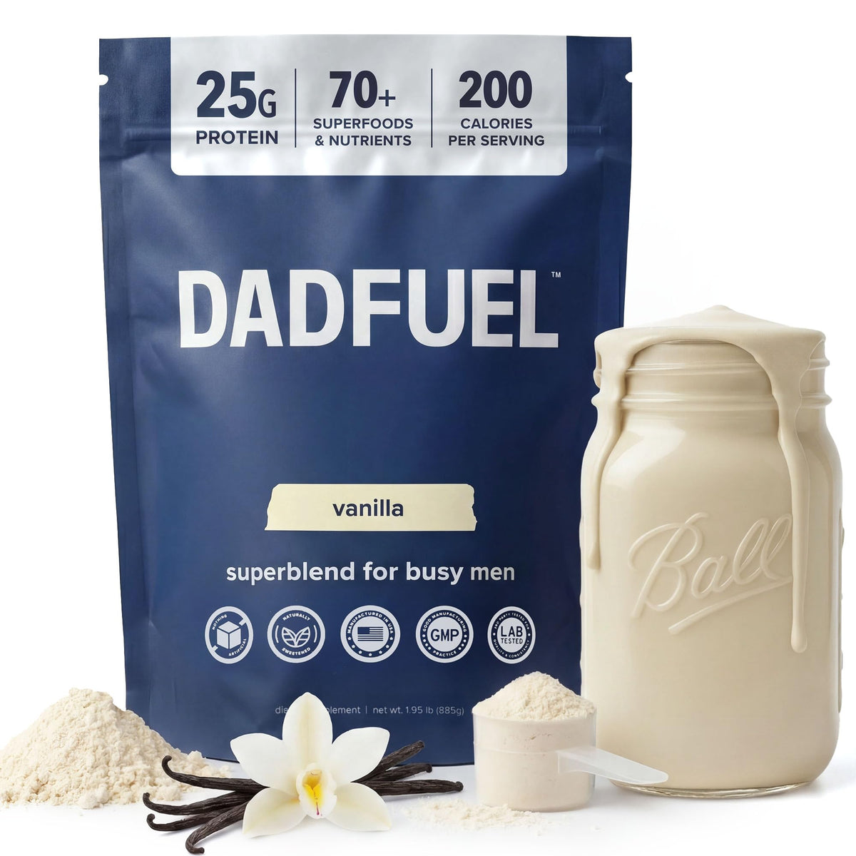 DADFUEL envase frontal mostrando branding y diseño claro, conveniencia diaria