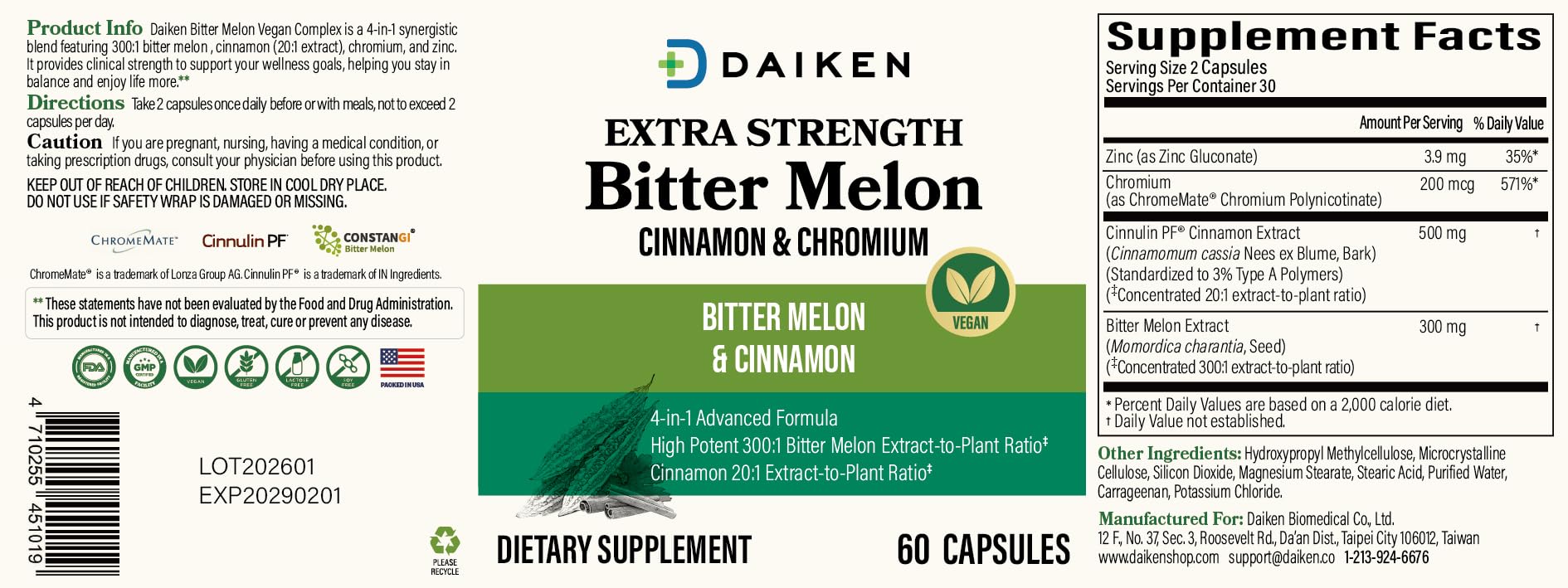 DAIKEN empaque abierto con cápsulas y medidas para control de dosis