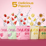 DAILIES vaso con hielo y color POG resaltando sabor refrescante