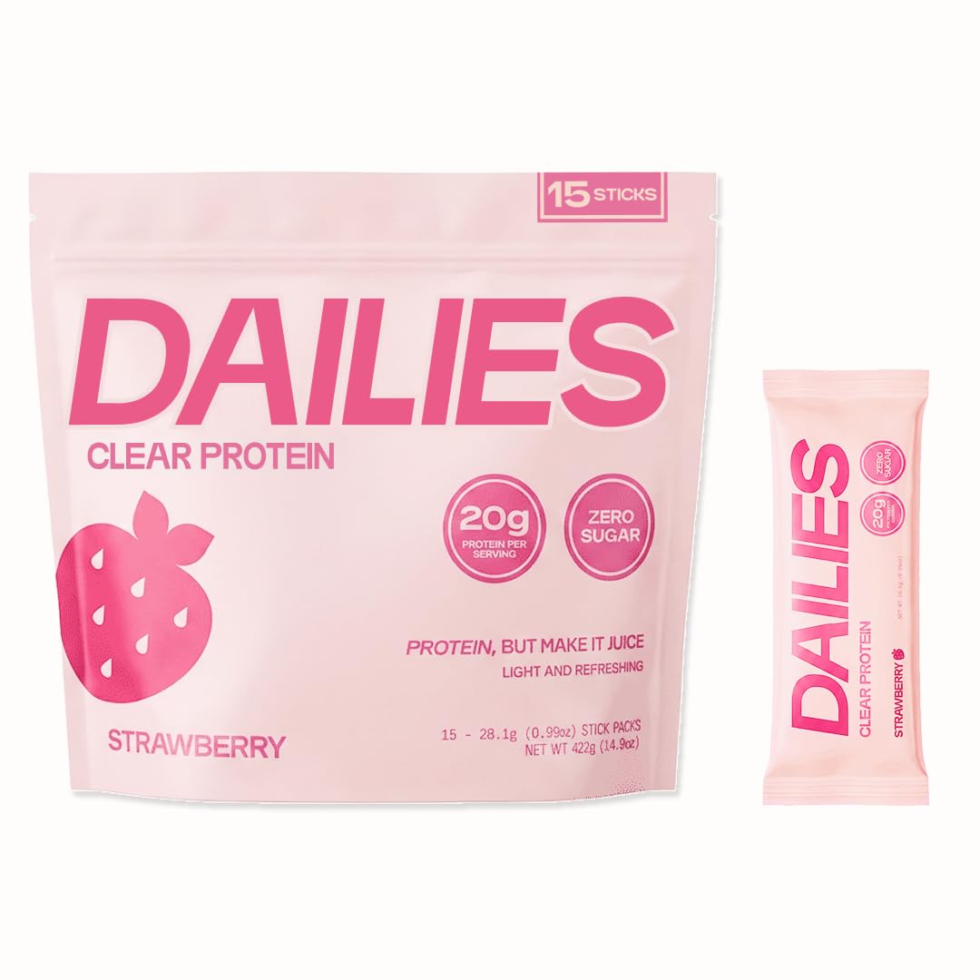 DAILIES empaque frontal con sticks fresa, presenta conveniencia y proteína clara