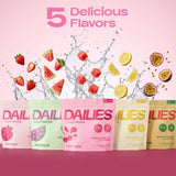 DAILIES etiqueta nutricional legible, destaca 20 g proteína y 0 g azúcares añadidos