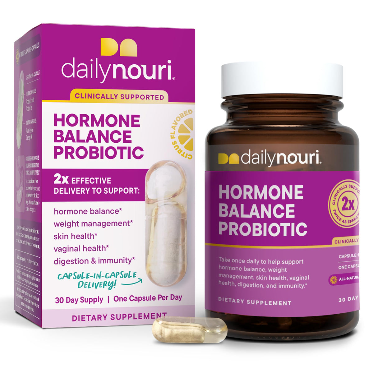 Daily Nouri vista frontal del empaque mostrando beneficios para el equilibrio hormonal
