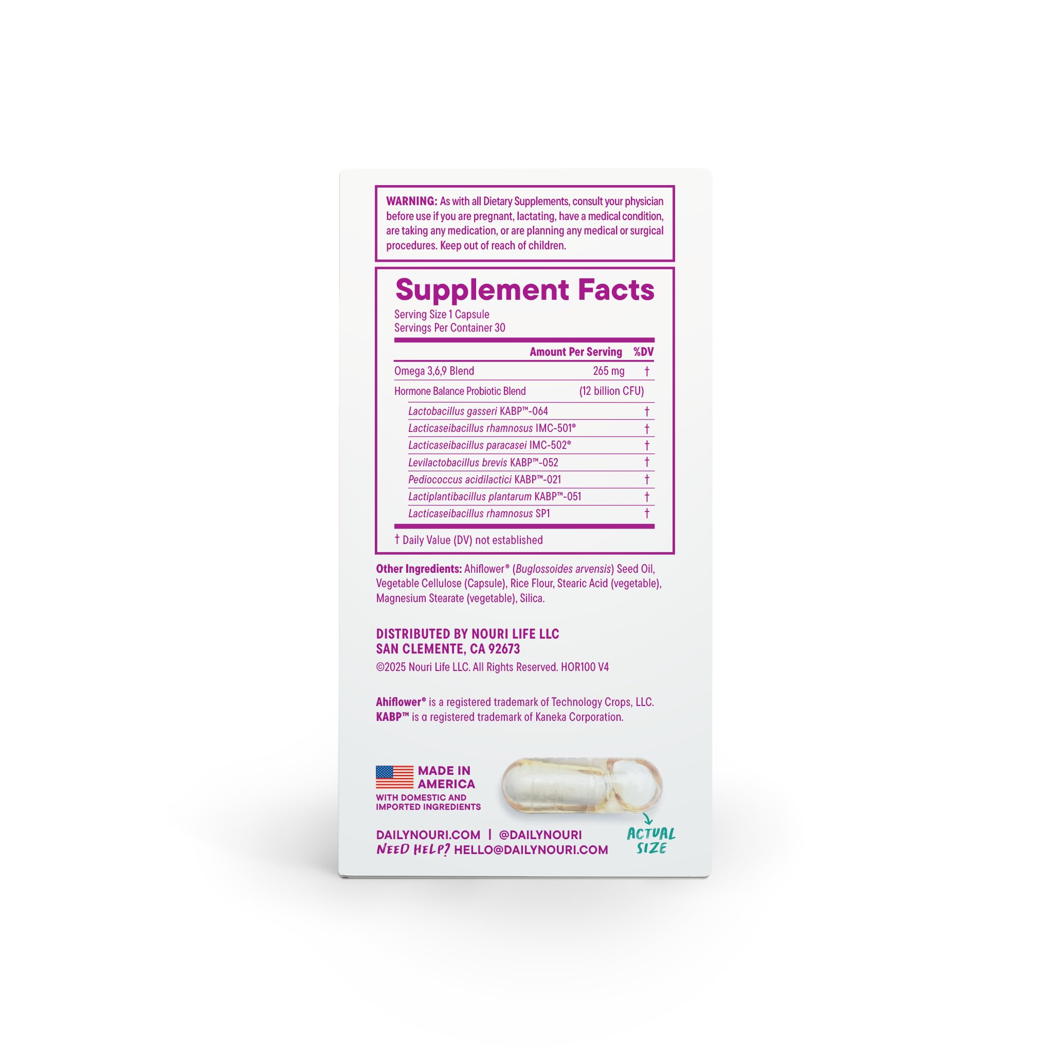 Daily Nouri etiqueta nutricional y certificados cGMP para confianza en calidad