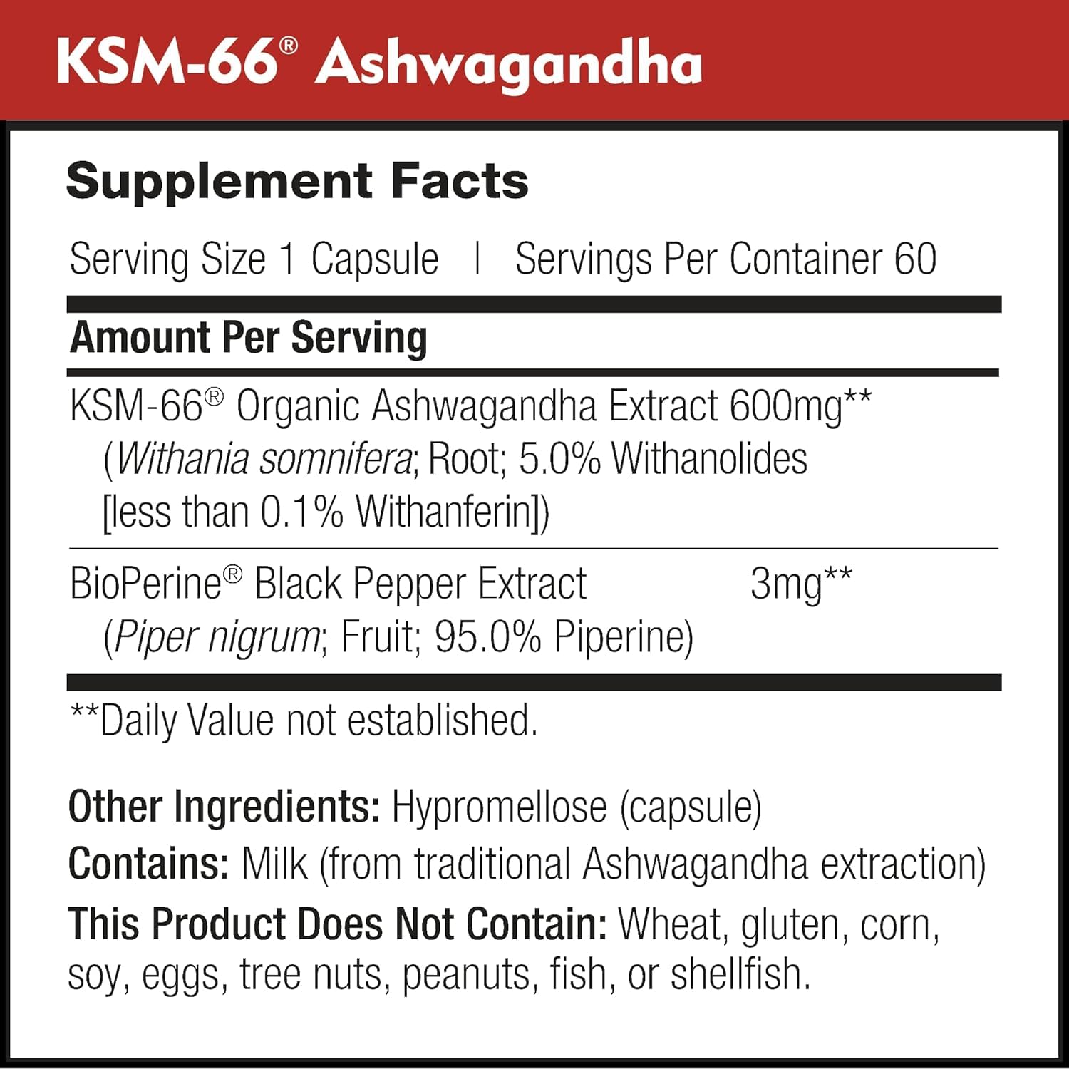 Etiqueta de DailyNutra KSM-66 mostrando ingredientes y sello orgánico