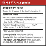 DailyNutra etiqueta nutricional en detalle mostrando 5% withanolides y Bioperine