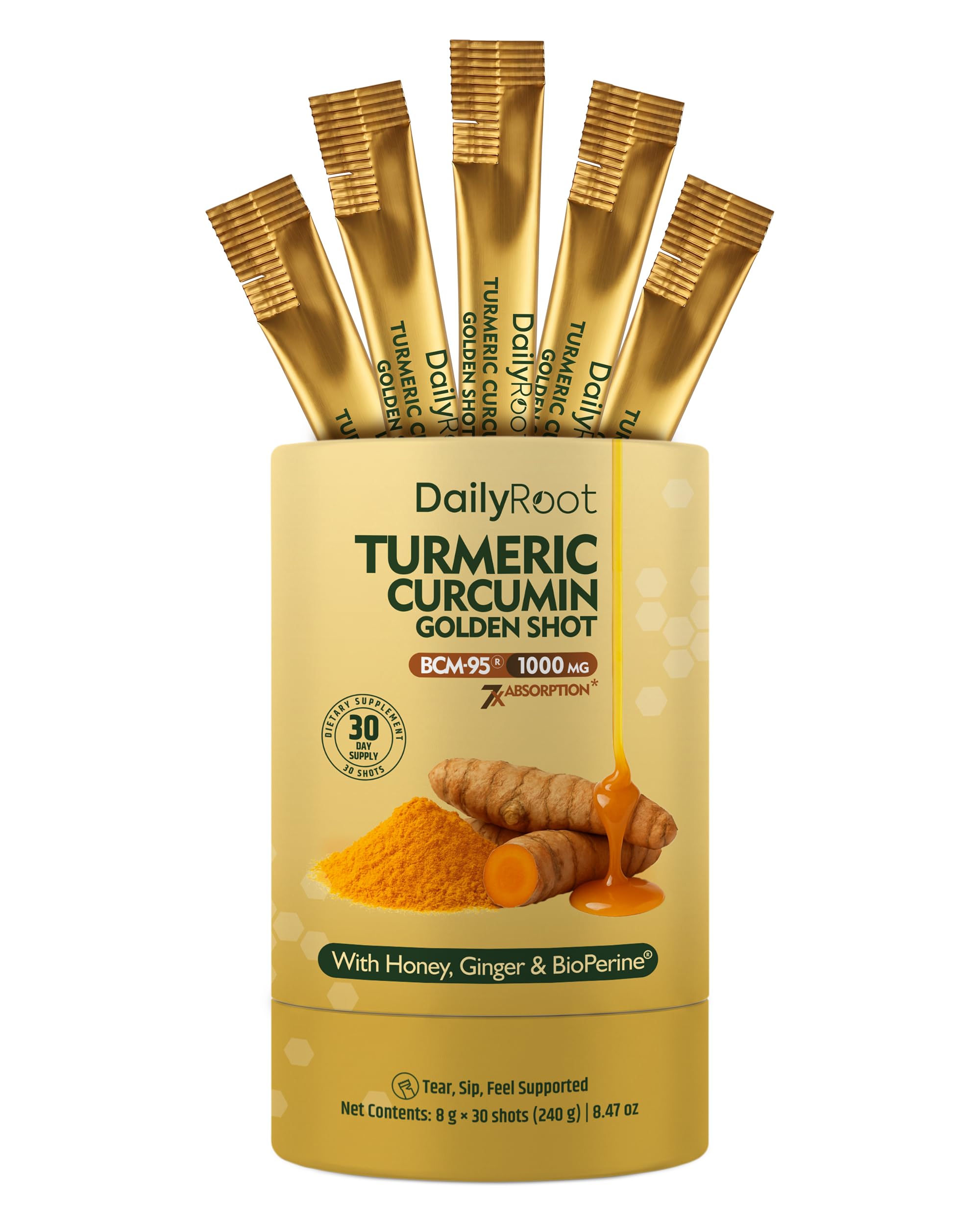 DAILYROOT frontal del shot en botella muestra envase práctico