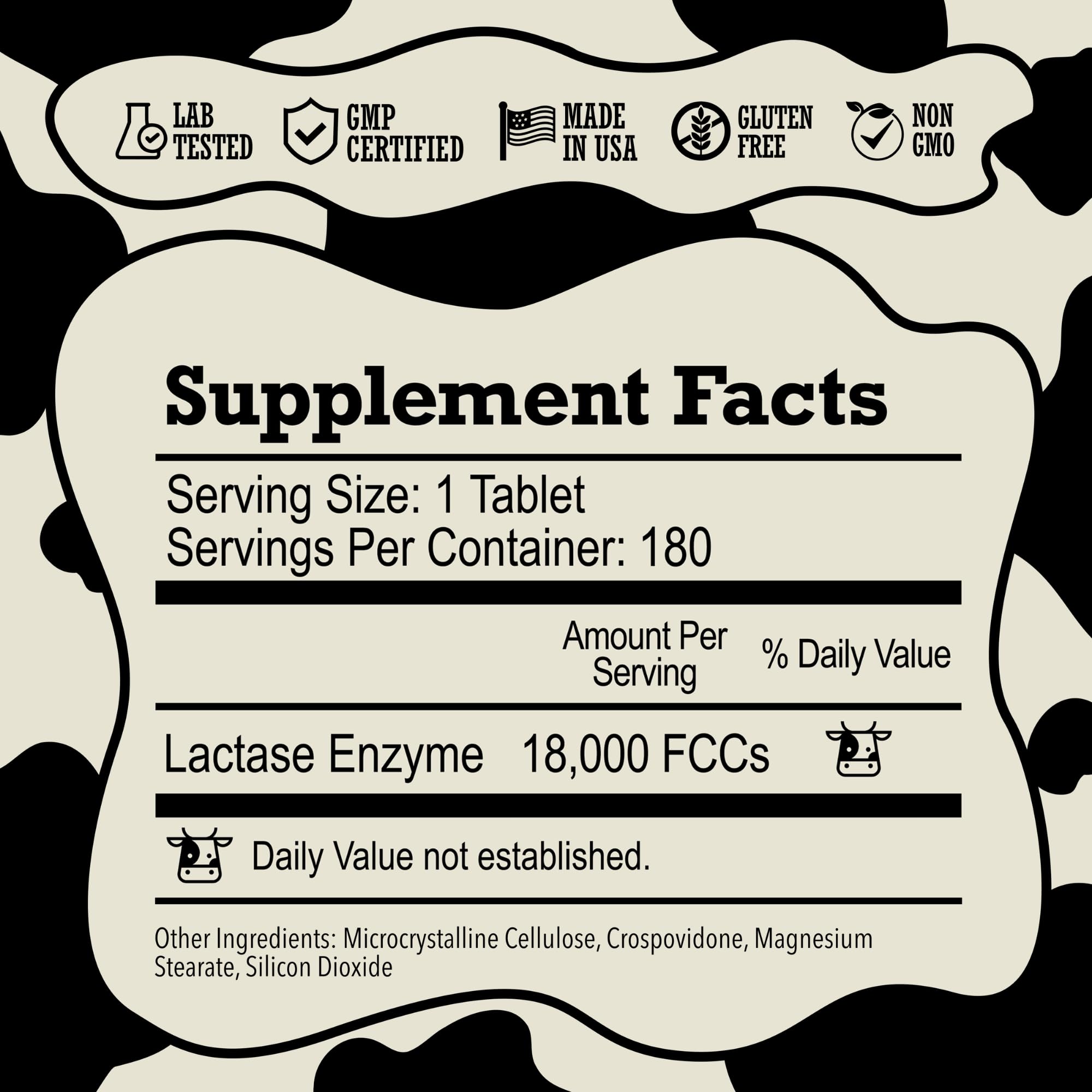 Etiqueta DairyPill con información de ingredientes, beneficio: transparencia clara