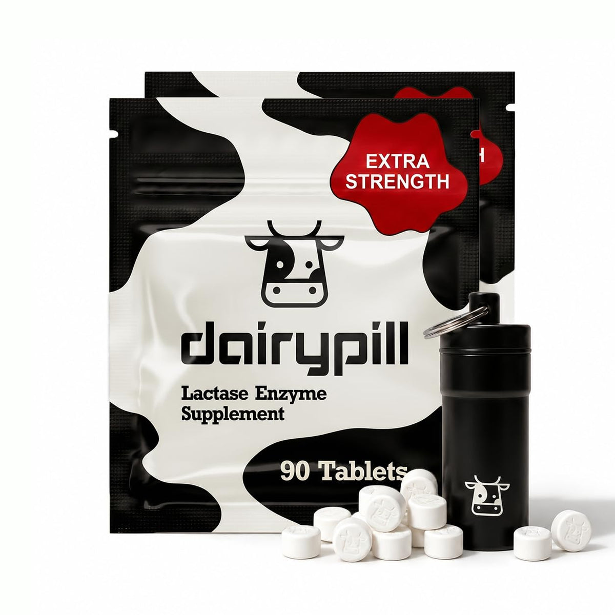 DairyPill vista frontal del paquete mostrando la potencia y cantidad