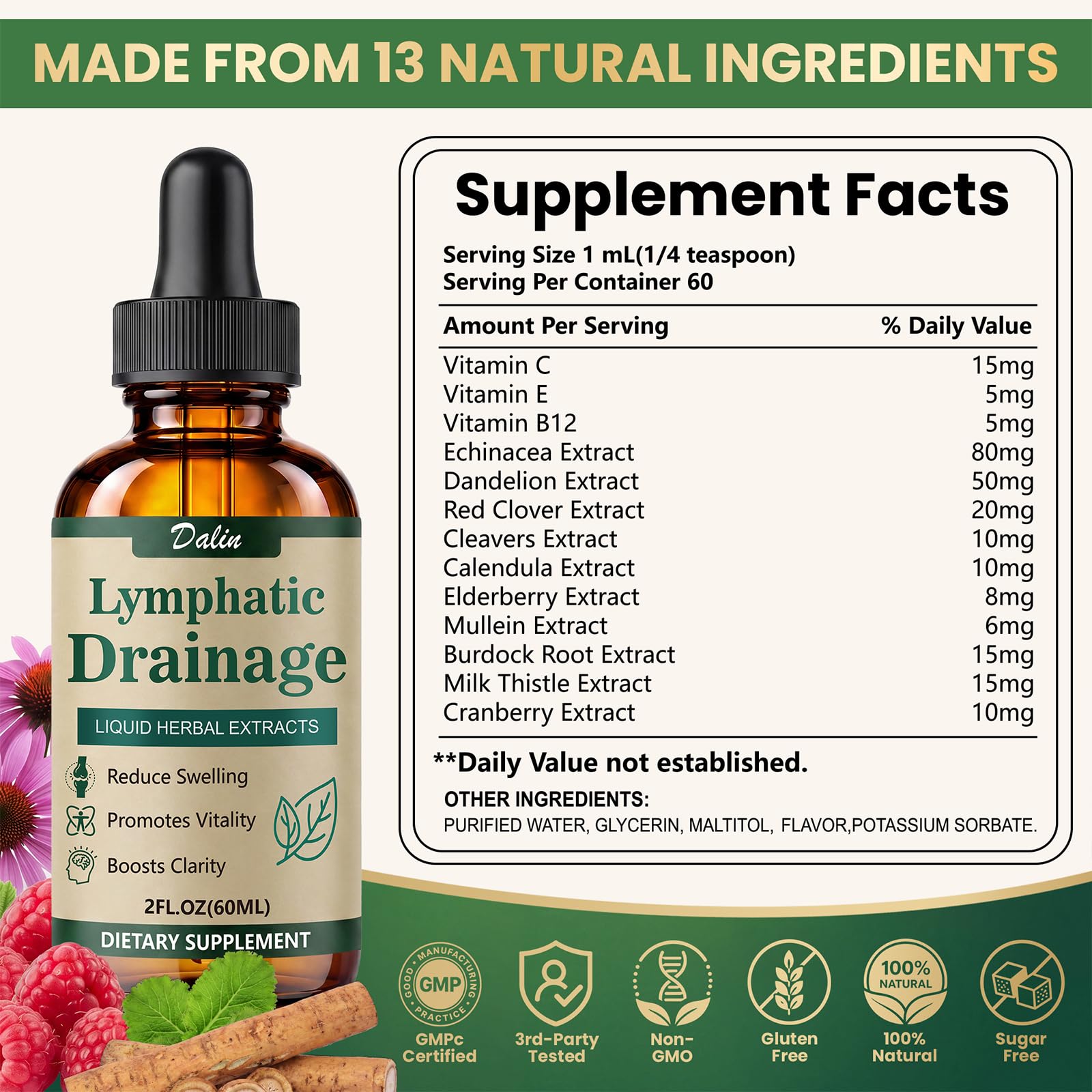Dalin etiqueta con lista de ingredientes, beneficio transparencia de ingredientes