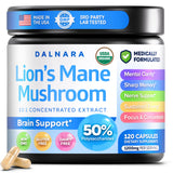 Dalnara frasco frontal de Lion's Mane mostrando etiqueta y beneficios claros