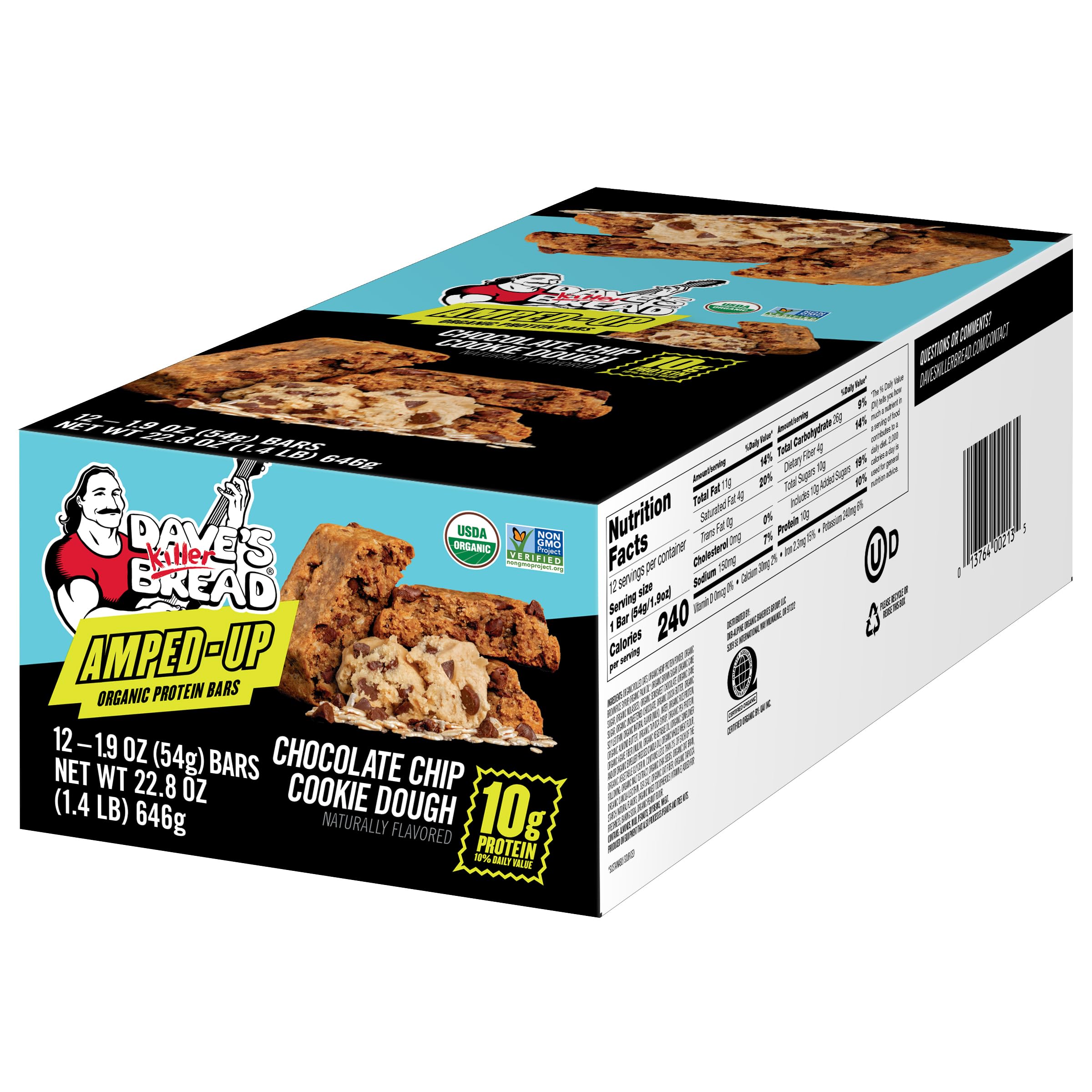 Dave's Killer Bread barrita en mano para ver tamaño real y porción