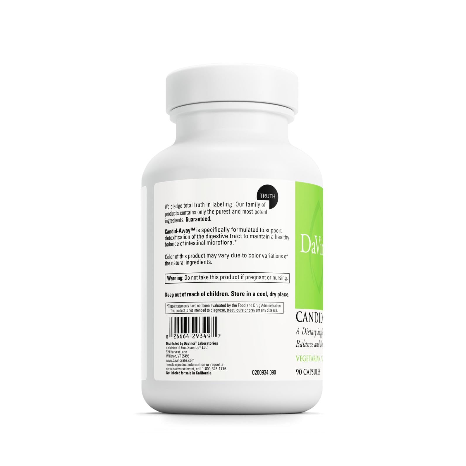 DAVINCI ingredientes clave de Candid-Away: hoja de olivo y extractos que apoyan microflora