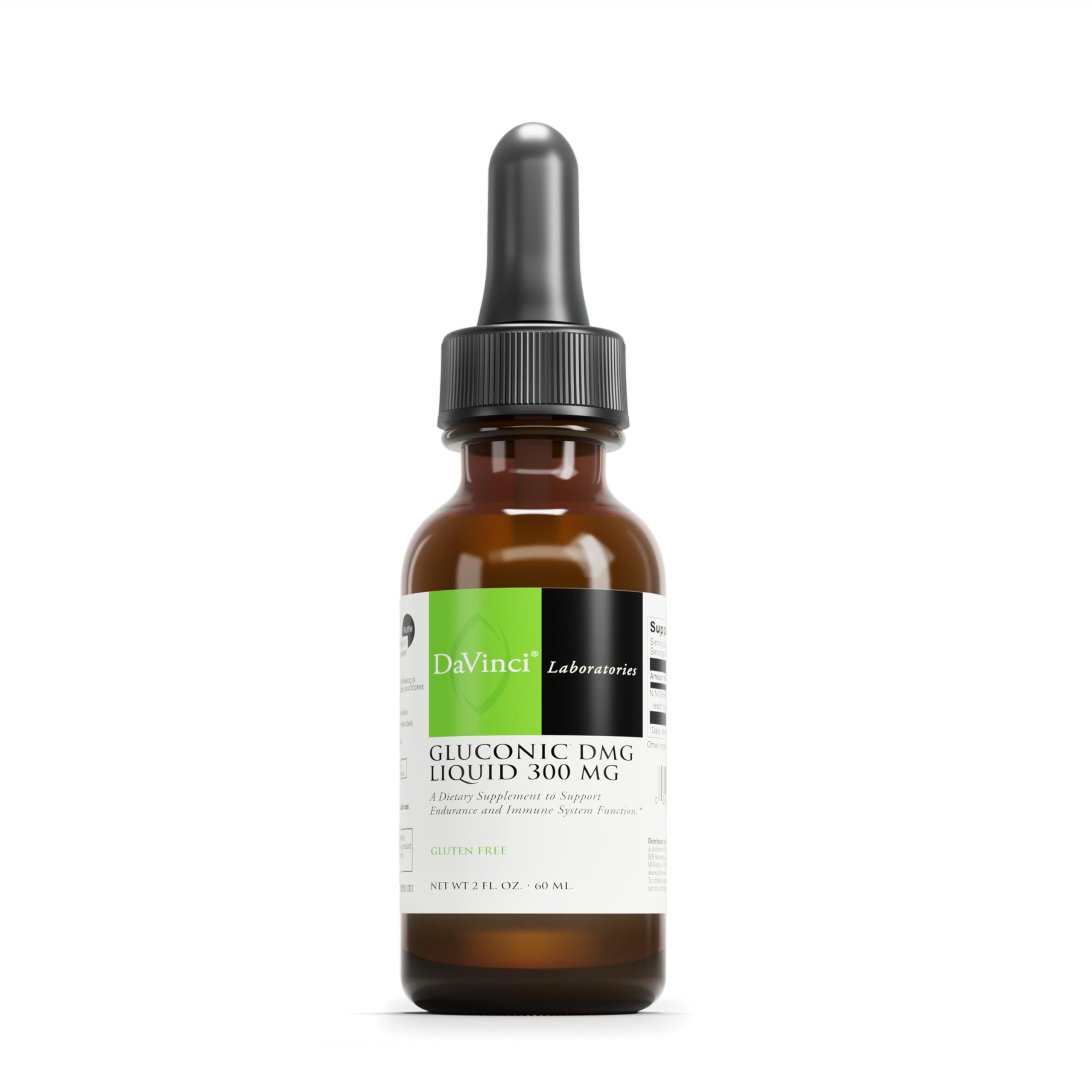 DAVINCI frasco frontal de Gluconic DMG mostrando etiqueta y beneficios