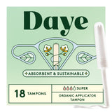 Daye tampón Super frontal del embalaje muestra marca y información