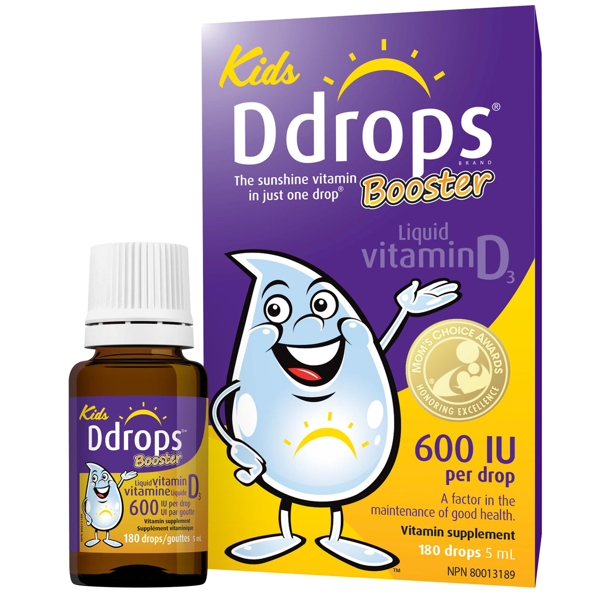 Ddrops BOOSTER vista frontal del frasco mostrando el envase compacto y claro