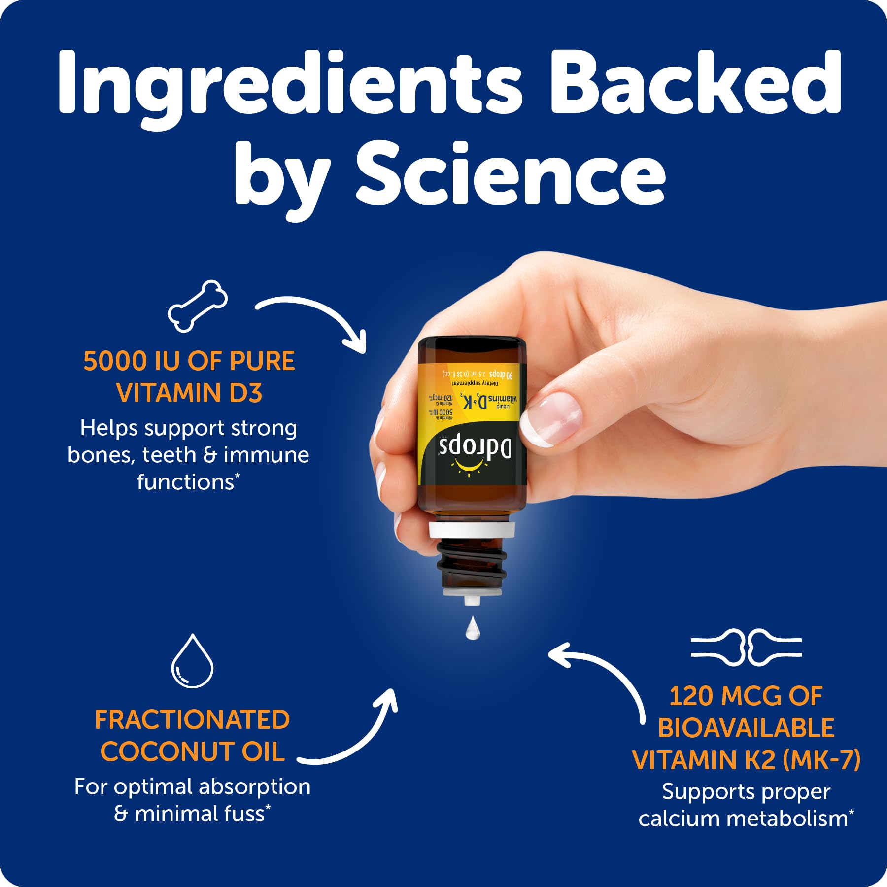 Ddrops etiqueta informativa con ingredientes y certificaciones visibles