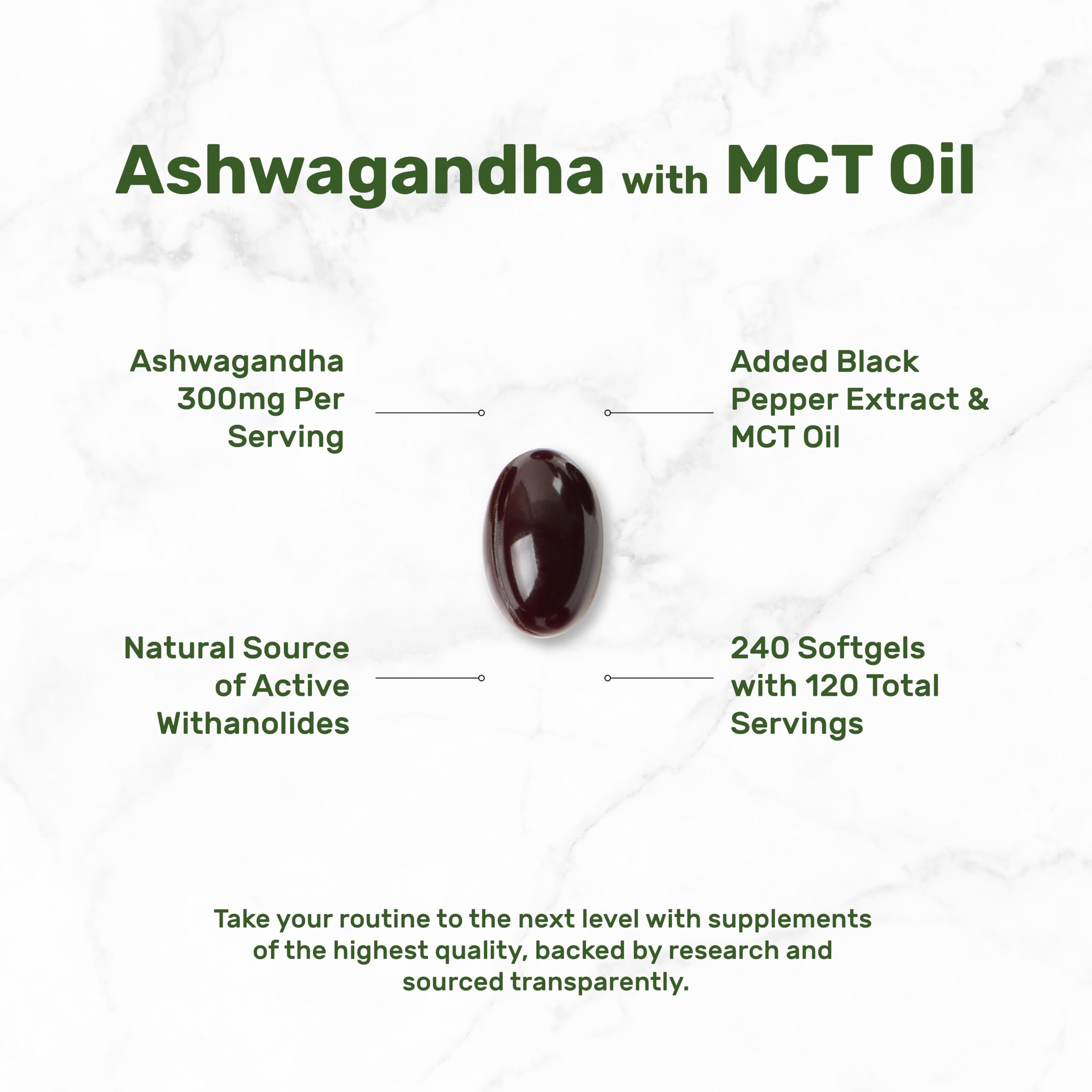 DEAL SUPPLEMENT ingredientes: ashwagandha, pimienta negra y aceite MCT juntos