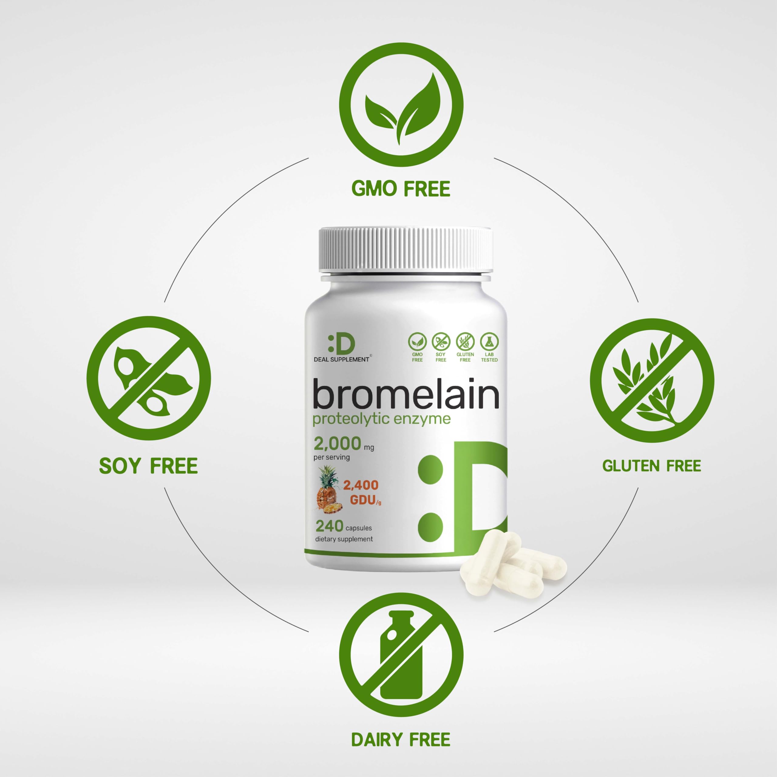DEAL SUPPLEMENT cápsulas abiertas con polvo de bromelina visible y puro