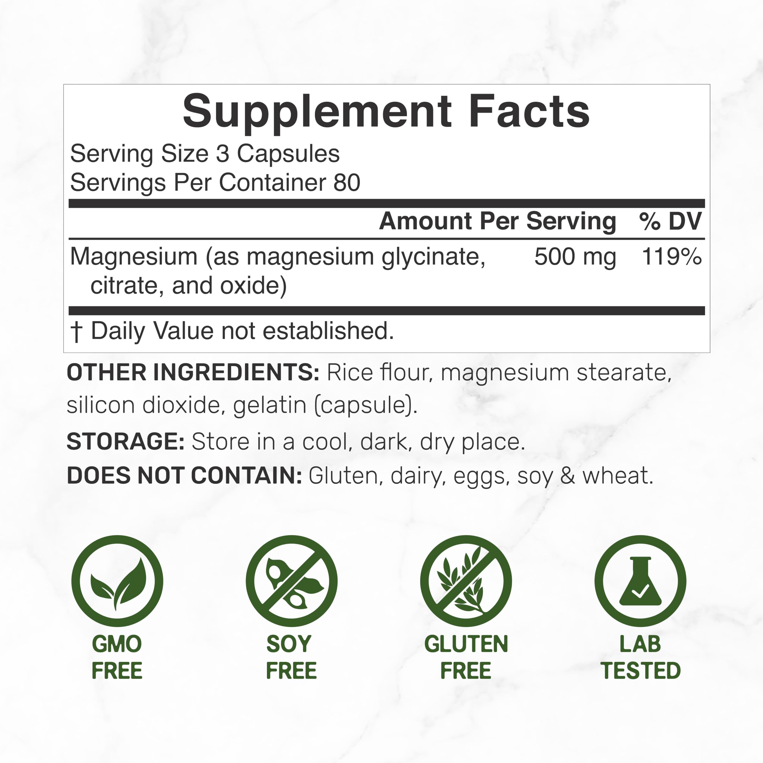 DEAL SUPPLEMENT primer plano de etiqueta nutricional y formas de magnesio