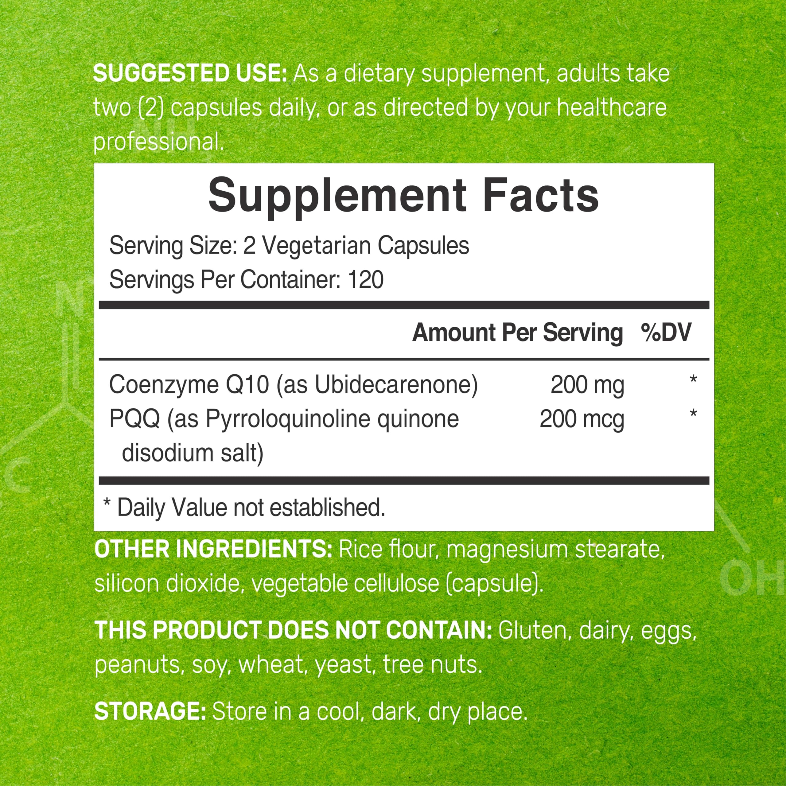DEAL SUPPLEMENT etiqueta nutricional visible con dosis de CoQ10 y PQQ, confianza y transparencia