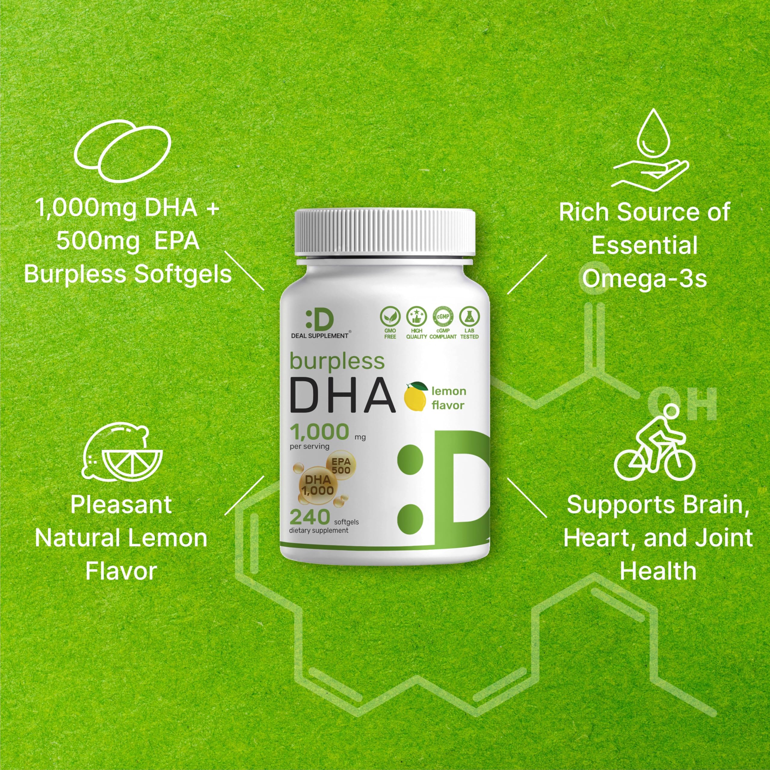 DEAL SUPPLEMENT etiqueta nutricional clara indicando DHA y EPA por ración