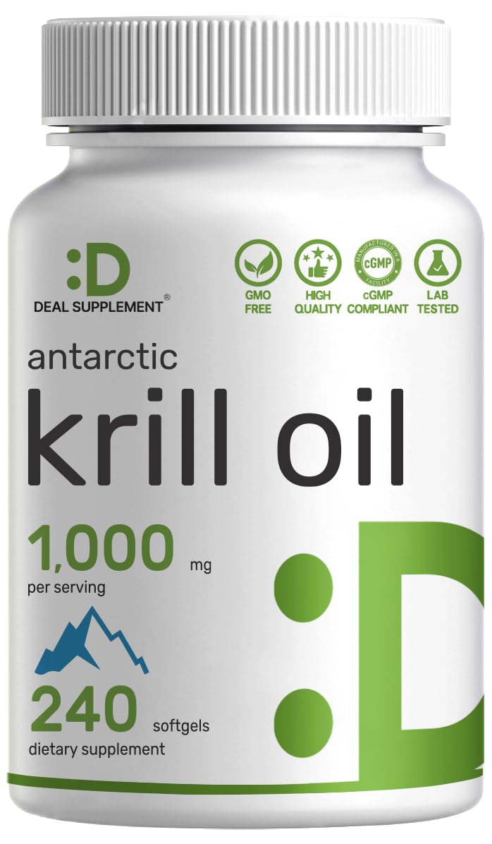 DEAL SUPPLEMENT frasco de krill antártico mostrando envase y beneficios