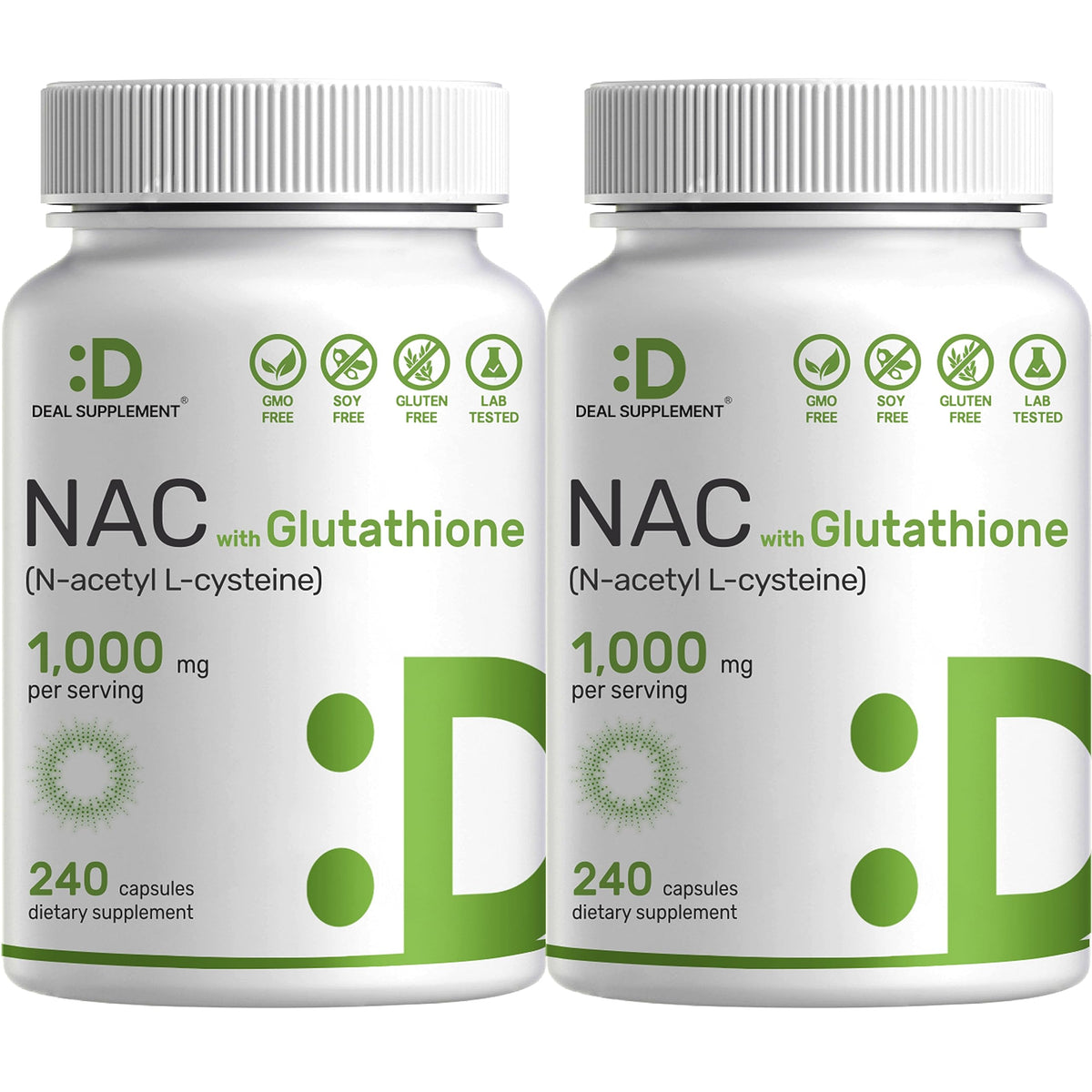 DEAL SUPPLEMENT frasco frontal mostrando 240 cápsulas y beneficio de suministro prolongado
