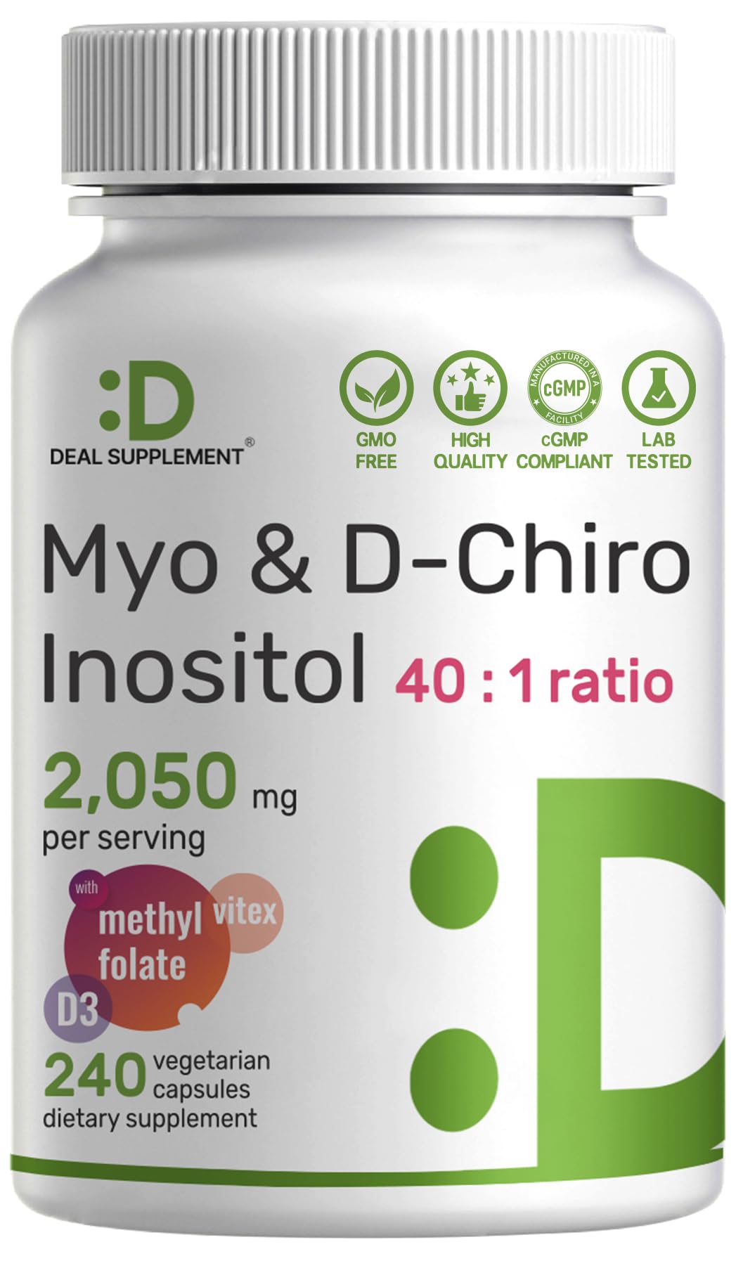DEAL SUPPLEMENT frasco frontal que muestra fórmula completa y beneficio