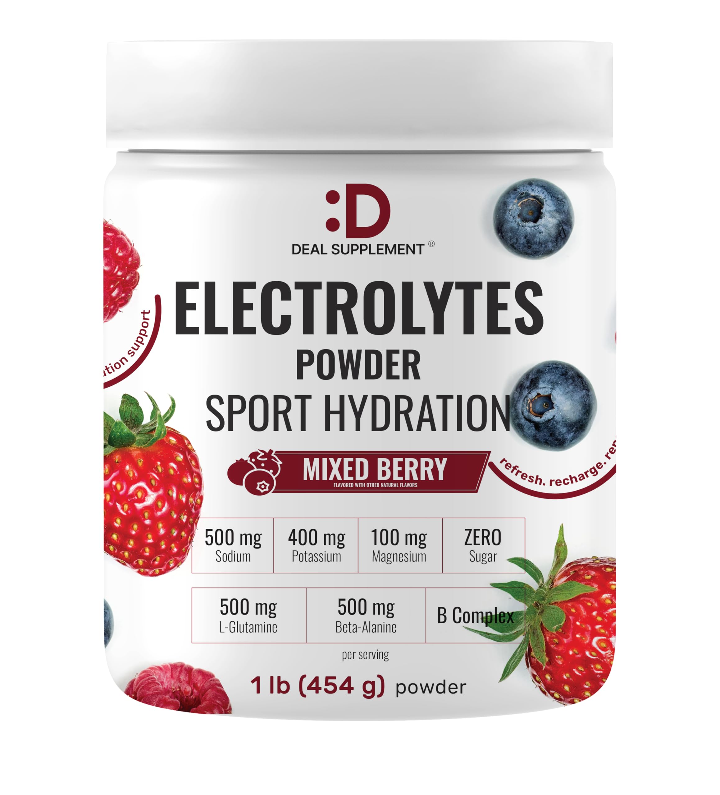 DEAL SUPPLEMENT frente del envase muestra 45 servicios y sabor mixed berry