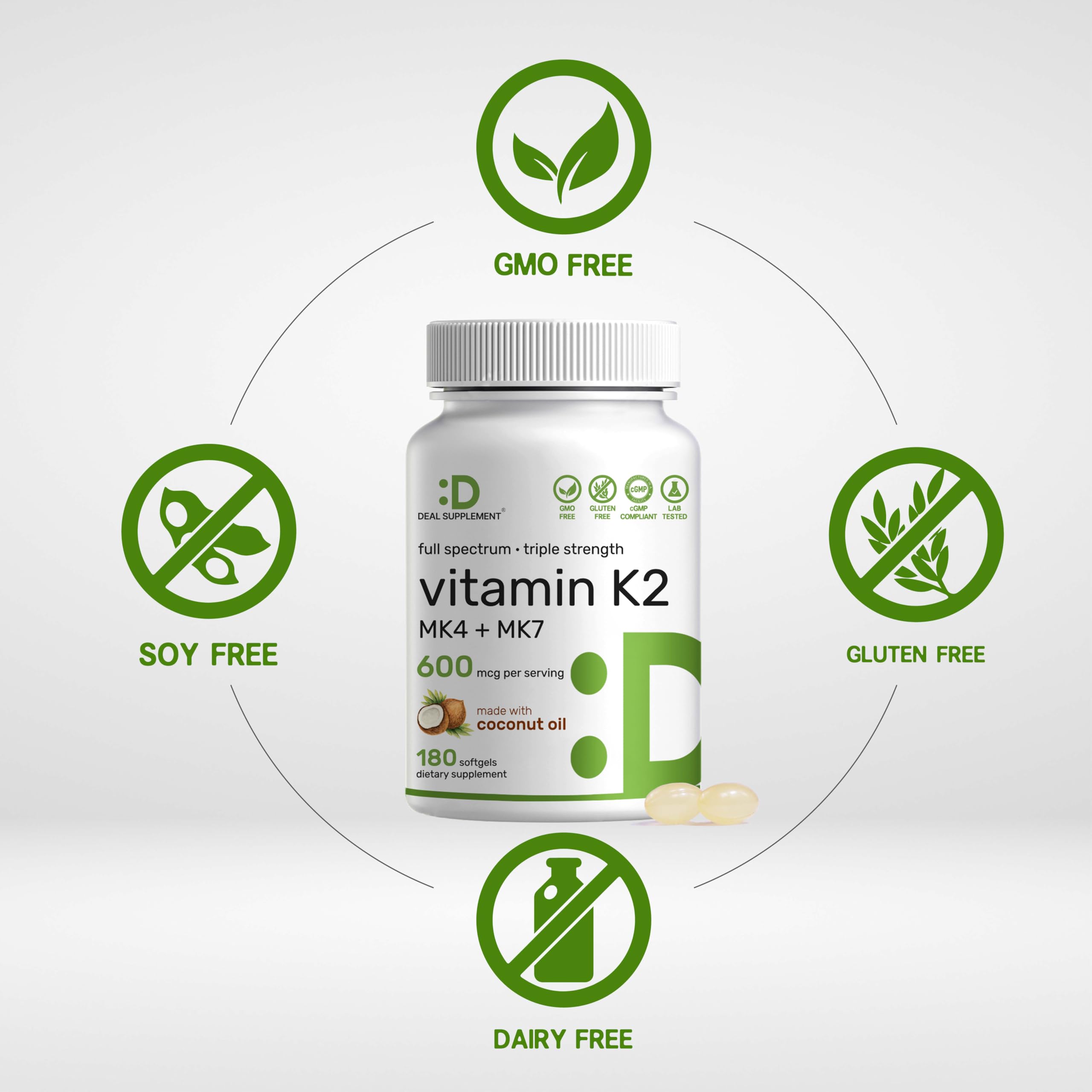 DEAL SUPPLEMENT aceite de coco utilizado como base para mejor absorción de K2