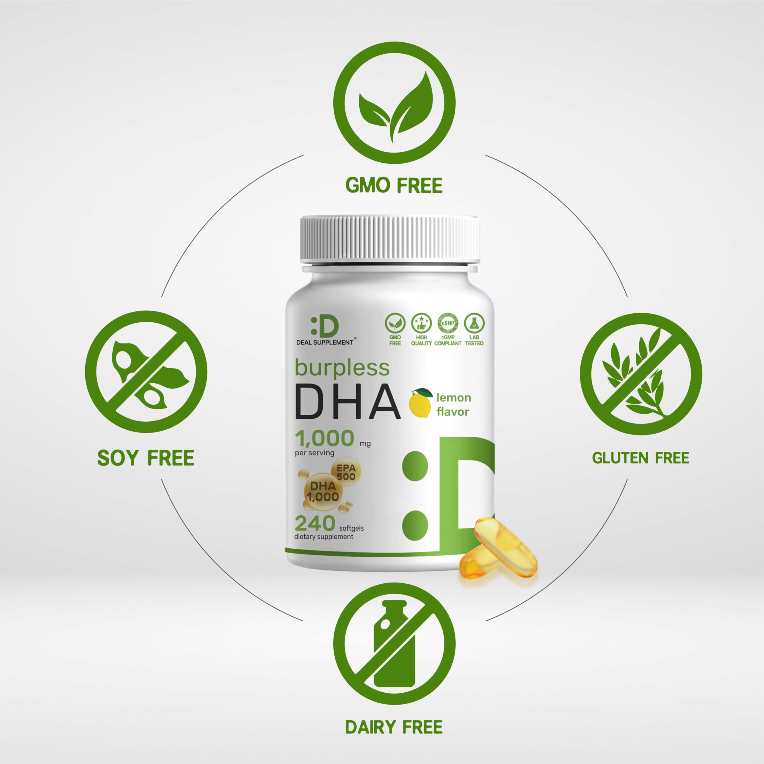 DEAL SUPPLEMENT acercamiento a softgel para ver la capa burpless y pureza