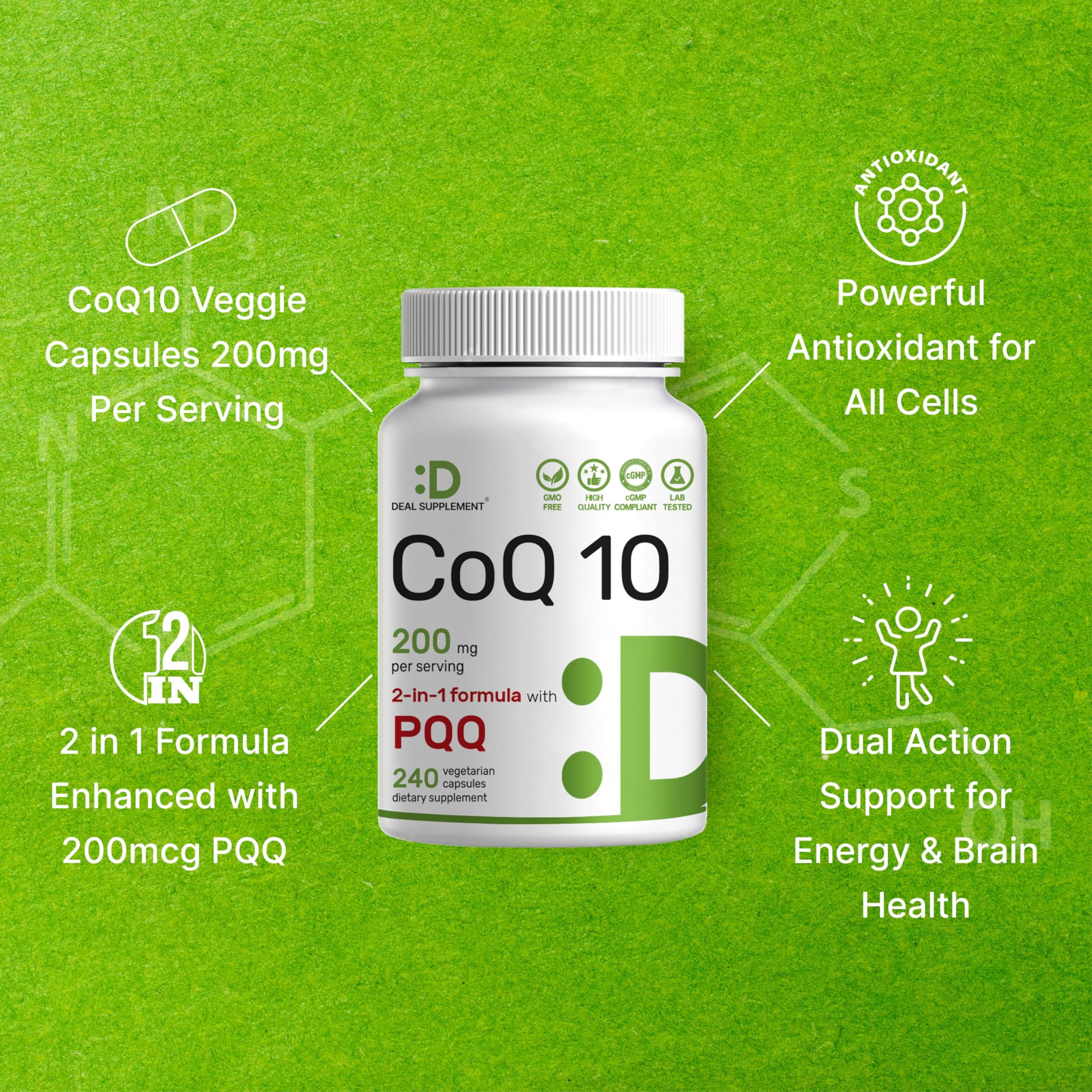 DEAL SUPPLEMENT frasco junto a una regla para comparar tamaño y cantidad, escala clara
