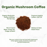 DEAL SUPPLEMENT taza servida con café de hongos, sabor suave y cremoso