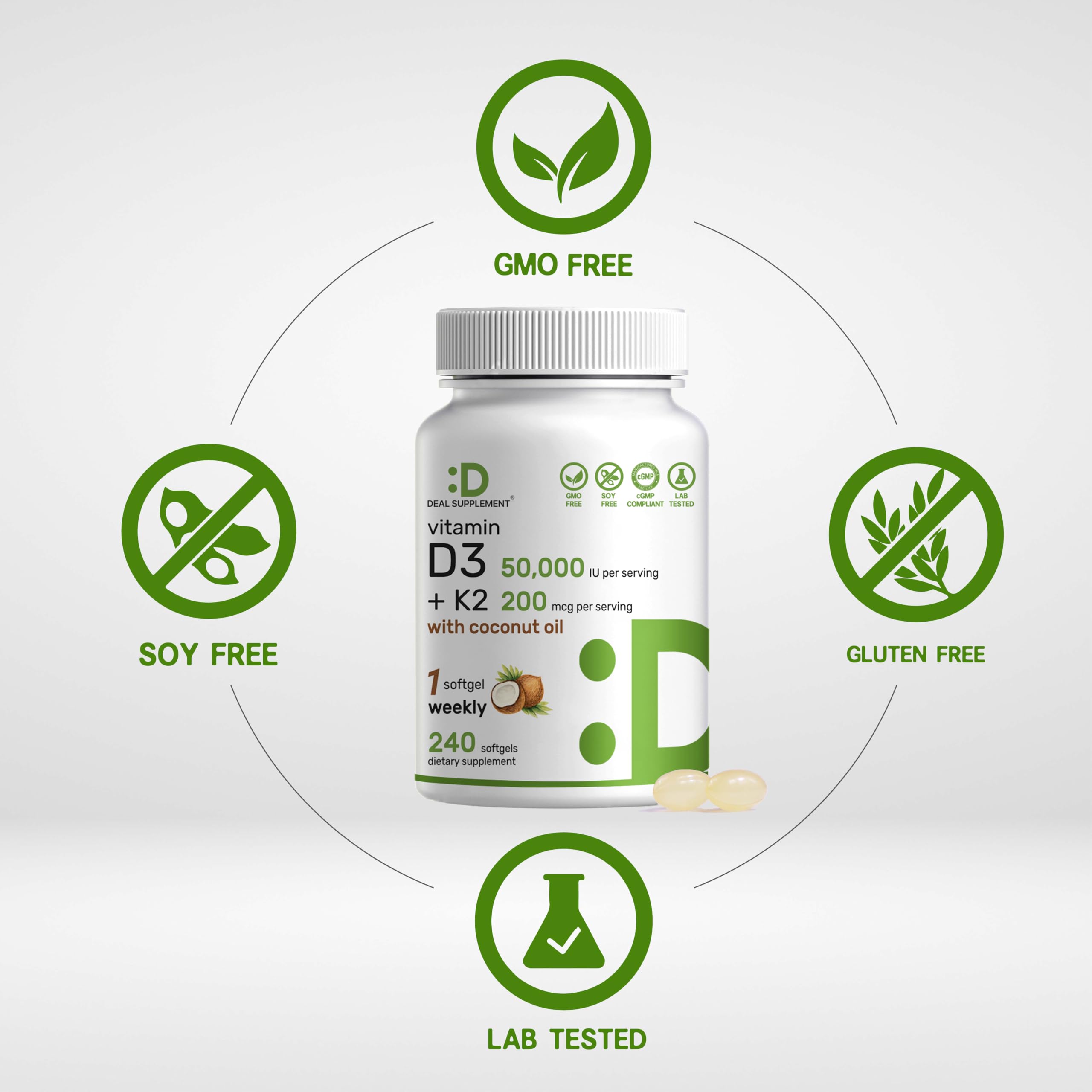 DEAL SUPPLEMENT gotas de aceite de coco ilustrando el vehículo lipídico y su absorción